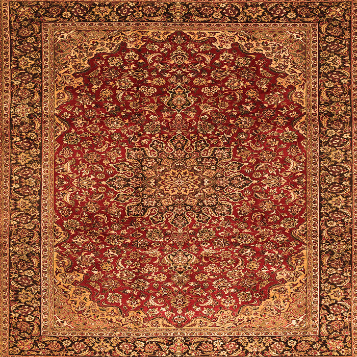 Round Machine Washable Medallion Orange Traditional Area Rugs, wshtr2160org