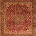 Round Machine Washable Medallion Orange Traditional Area Rugs, wshtr2160org