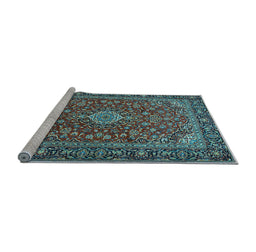 Sideview of Machine Washable Medallion Light Blue Traditional Rug, wshtr2161lblu