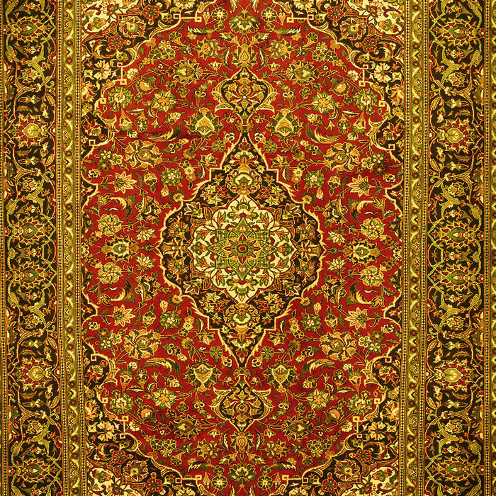 Machine Washable Medallion Yellow Traditional Rug, wshtr2161yw