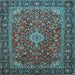 Square Machine Washable Medallion Light Blue Traditional Rug, wshtr2161lblu