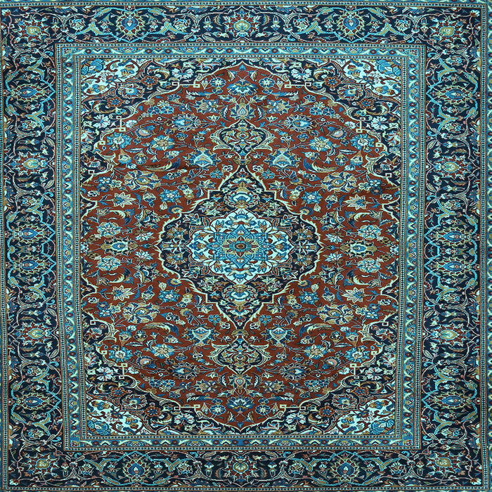 Square Medallion Light Blue Traditional Rug, tr2161lblu
