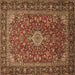 Square Machine Washable Medallion Brown Traditional Rug, wshtr2161brn