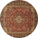 Round Machine Washable Medallion Brown Traditional Rug, wshtr2161brn