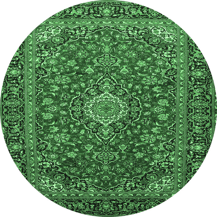 Round Medallion Emerald Green Traditional Rug, tr2161emgrn