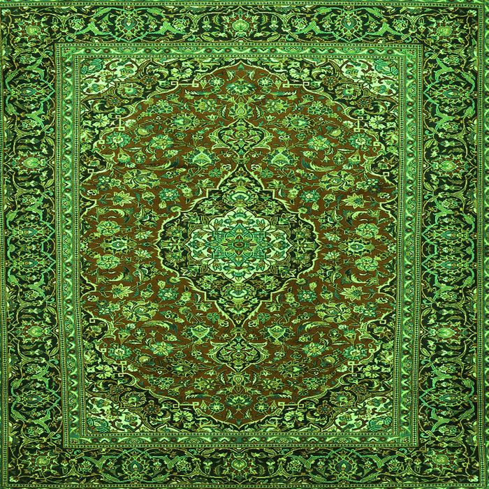 Round Machine Washable Medallion Green Traditional Area Rugs, wshtr2161grn
