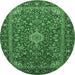 Round Machine Washable Medallion Emerald Green Traditional Area Rugs, wshtr2161emgrn