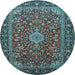 Round Medallion Light Blue Traditional Rug, tr2161lblu