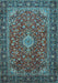 Machine Washable Medallion Light Blue Traditional Rug, wshtr2161lblu