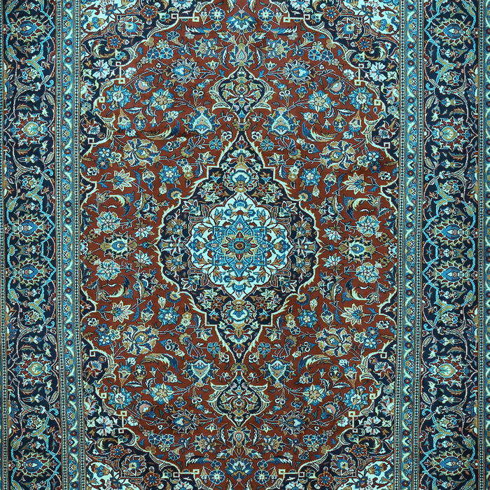 Machine Washable Medallion Light Blue Traditional Rug, wshtr2161lblu
