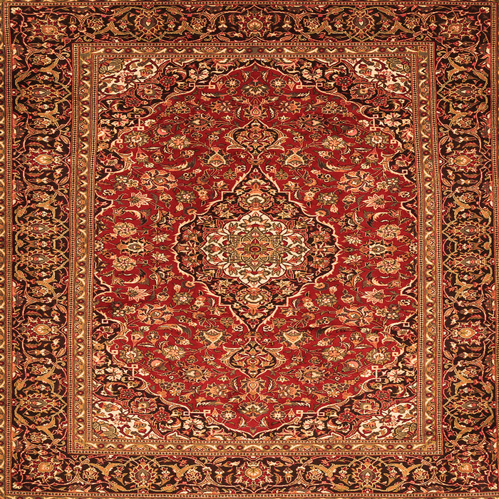 Round Machine Washable Medallion Orange Traditional Area Rugs, wshtr2161org