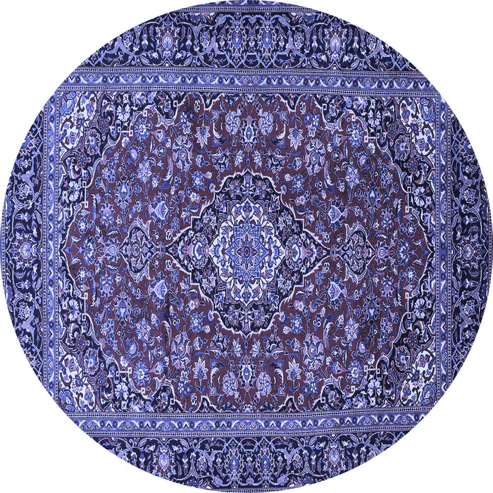Round Machine Washable Medallion Blue Traditional Rug, wshtr2161blu