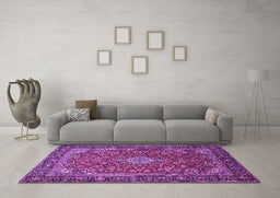 Machine Washable Medallion Purple Traditional Area Rugs in a Living Room, wshtr2161pur