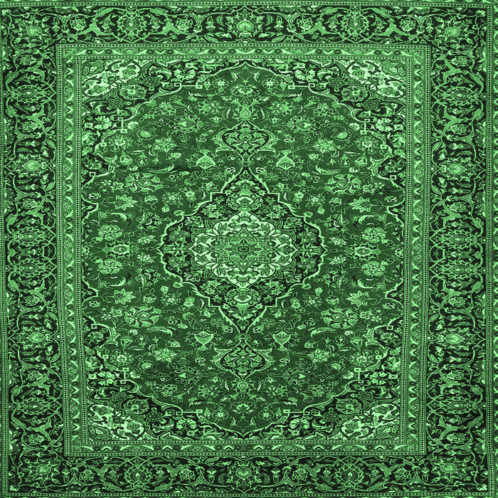 Square Medallion Emerald Green Traditional Rug, tr2161emgrn