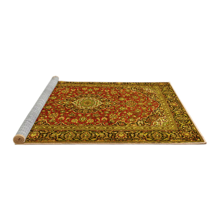 Sideview of Machine Washable Medallion Yellow Traditional Rug, wshtr2161yw