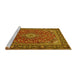 Sideview of Machine Washable Medallion Yellow Traditional Rug, wshtr2161yw