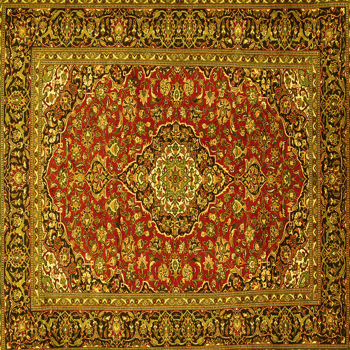 Square Machine Washable Medallion Yellow Traditional Rug, wshtr2161yw