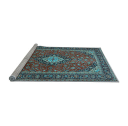 Sideview of Machine Washable Medallion Light Blue Traditional Rug, wshtr2162lblu