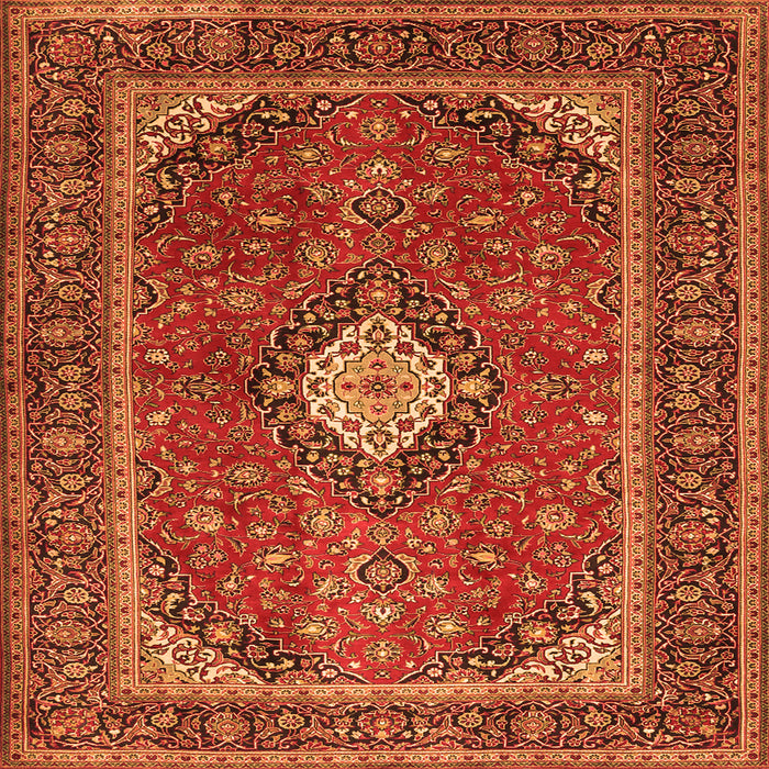 Round Machine Washable Medallion Orange Traditional Area Rugs, wshtr2162org