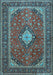 Machine Washable Medallion Light Blue Traditional Rug, wshtr2162lblu