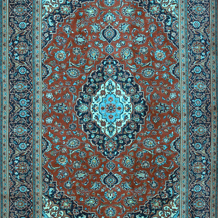Machine Washable Medallion Light Blue Traditional Rug, wshtr2162lblu