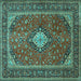 Square Machine Washable Medallion Turquoise Traditional Area Rugs, wshtr2162turq