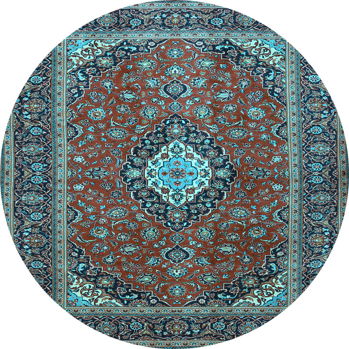 Round Medallion Light Blue Traditional Rug, tr2162lblu