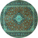 Round Machine Washable Medallion Turquoise Traditional Area Rugs, wshtr2162turq