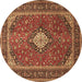 Round Machine Washable Medallion Brown Traditional Rug, wshtr2162brn