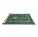 Sideview of Machine Washable Medallion Turquoise Traditional Area Rugs, wshtr2162turq