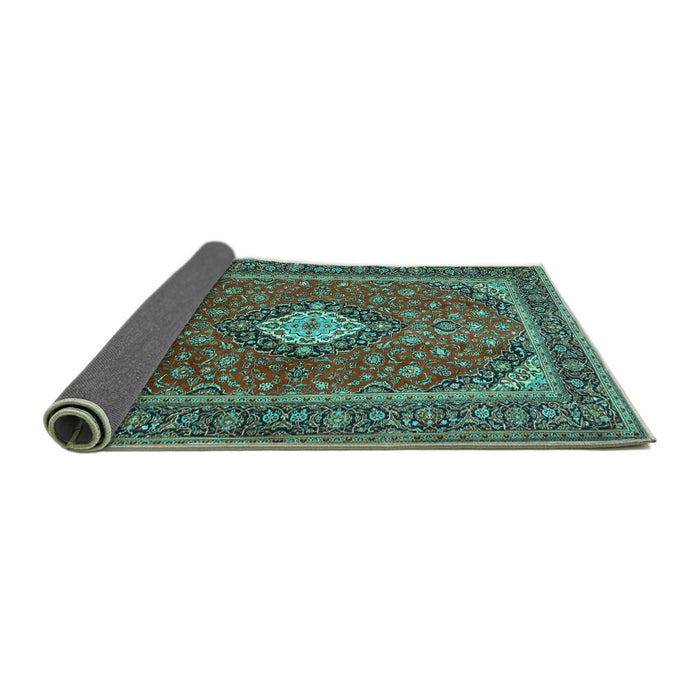 Sideview of Medallion Turquoise Traditional Rug, tr2162turq