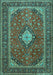 Machine Washable Medallion Turquoise Traditional Area Rugs, wshtr2162turq