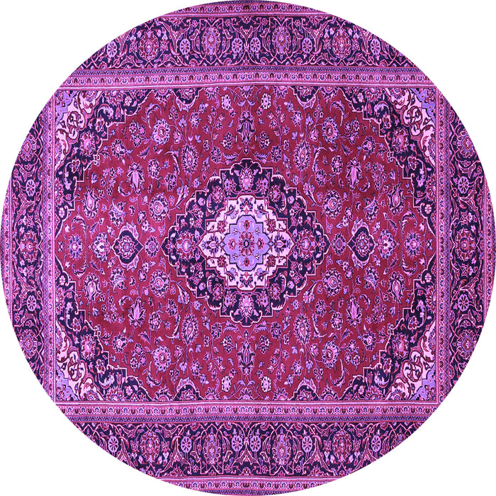 Round Machine Washable Medallion Purple Traditional Area Rugs, wshtr2162pur
