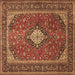 Square Machine Washable Medallion Brown Traditional Rug, wshtr2162brn