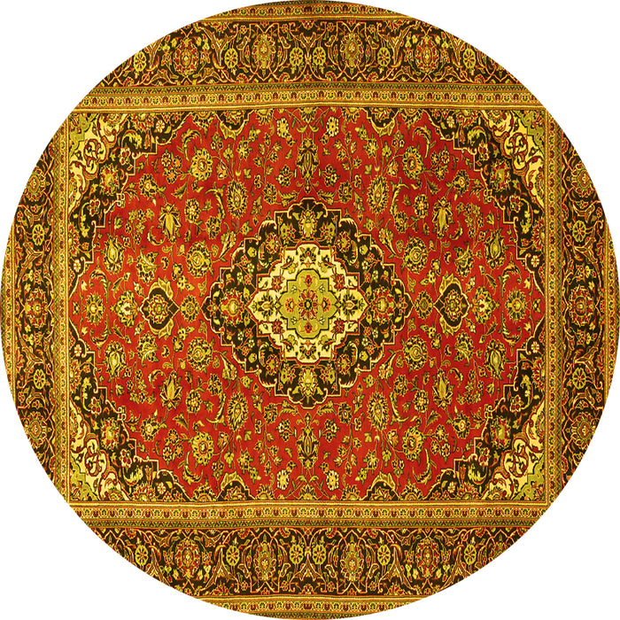 Round Machine Washable Medallion Yellow Traditional Rug, wshtr2162yw