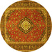 Round Machine Washable Medallion Yellow Traditional Rug, wshtr2162yw