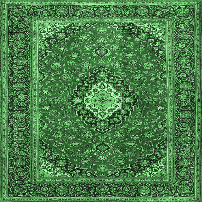 Square Machine Washable Medallion Emerald Green Traditional Area Rugs, wshtr2162emgrn