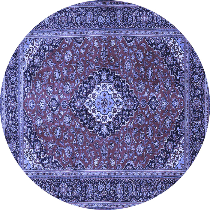 Round Machine Washable Medallion Blue Traditional Rug, wshtr2162blu