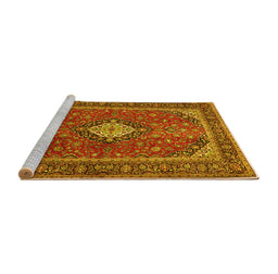Sideview of Machine Washable Medallion Yellow Traditional Rug, wshtr2162yw