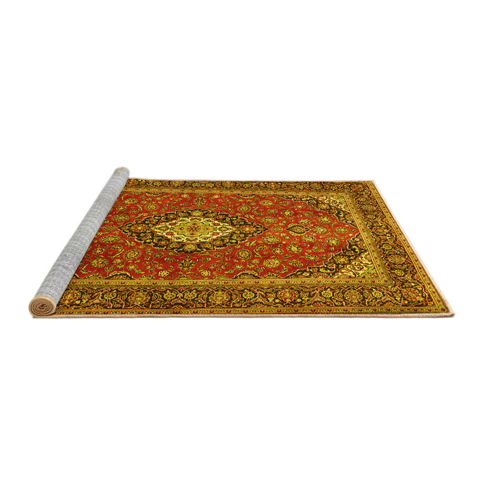 Sideview of Machine Washable Medallion Yellow Traditional Rug, wshtr2162yw
