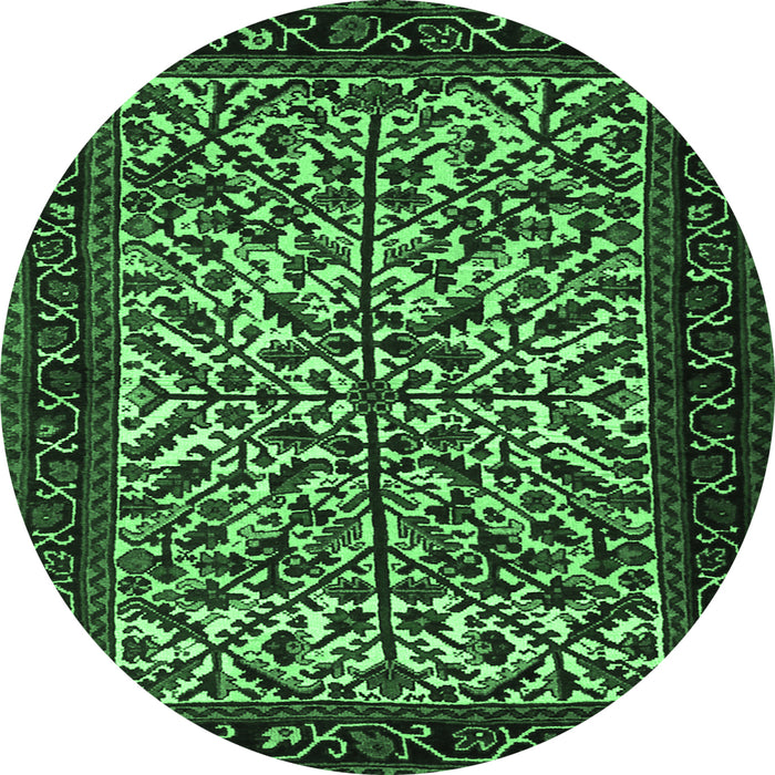 Round Persian Emerald Green Traditional Rug, tr2163emgrn