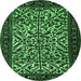 Round Persian Emerald Green Traditional Rug, tr2163emgrn