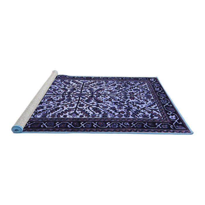 Sideview of Machine Washable Persian Blue Traditional Rug, wshtr2163blu