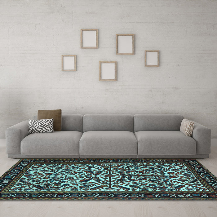Machine Washable Persian Light Blue Traditional Rug in a Living Room, wshtr2163lblu
