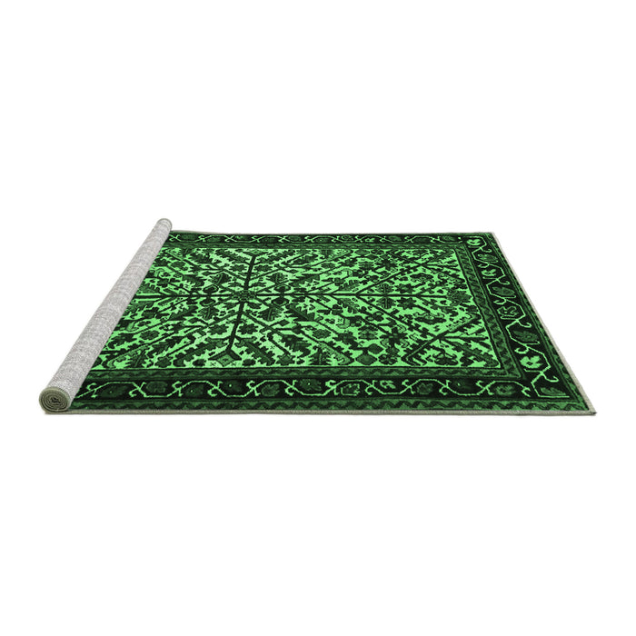 Sideview of Machine Washable Persian Emerald Green Traditional Area Rugs, wshtr2163emgrn