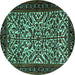 Round Machine Washable Persian Turquoise Traditional Area Rugs, wshtr2163turq