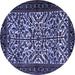 Round Machine Washable Persian Blue Traditional Rug, wshtr2163blu