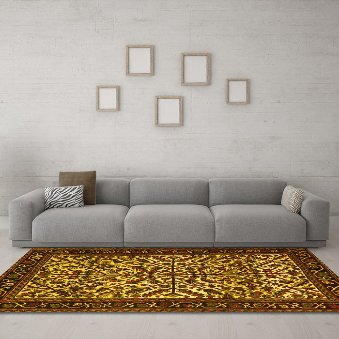 Machine Washable Persian Yellow Traditional Rug in a Living Room, wshtr2163yw