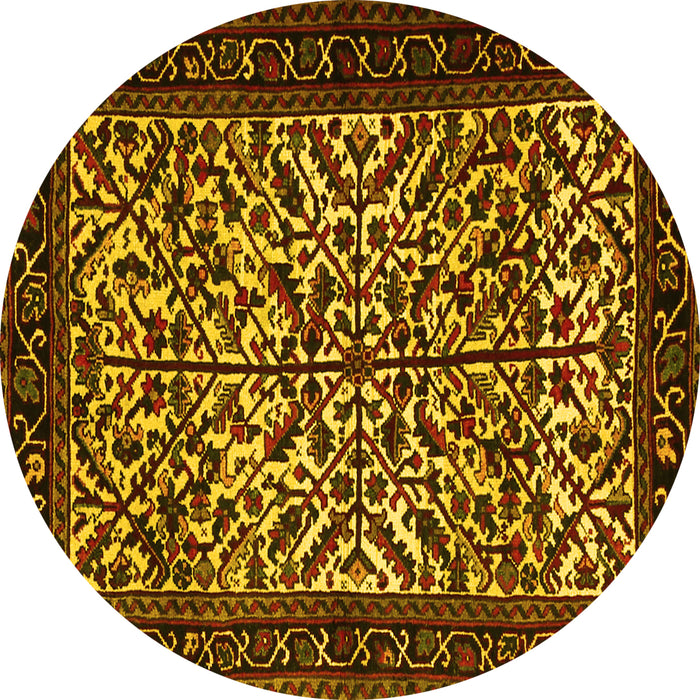 Round Machine Washable Persian Yellow Traditional Rug, wshtr2163yw