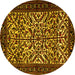 Round Machine Washable Persian Yellow Traditional Rug, wshtr2163yw